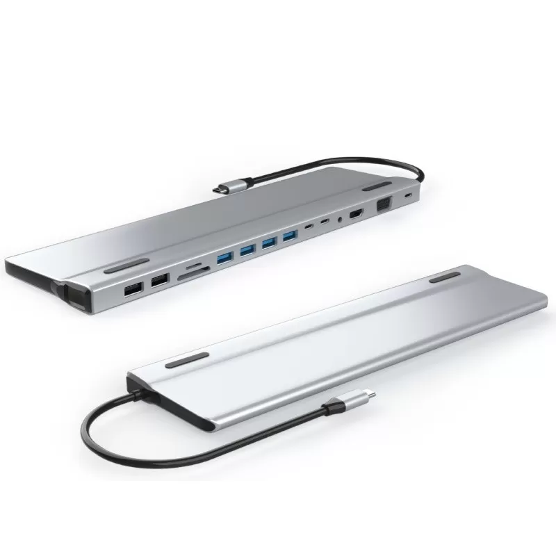 INF Adaptateur multiport USB-C 14 en 1 avec HDMI, VGA, Ethernet, lecteur de carte SD/TF