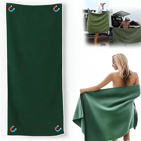 Serviette De Plage Magnétique Anti-Sable Séchage Ultra-Rapide XL 190x89 Cm Microfibre Avec Aimants - Black+Green - Multifonction 6-en-1