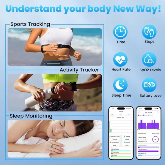 LONGLU Smart Ring pour Hommes Femmes, Bague Tracker de Fitness avec