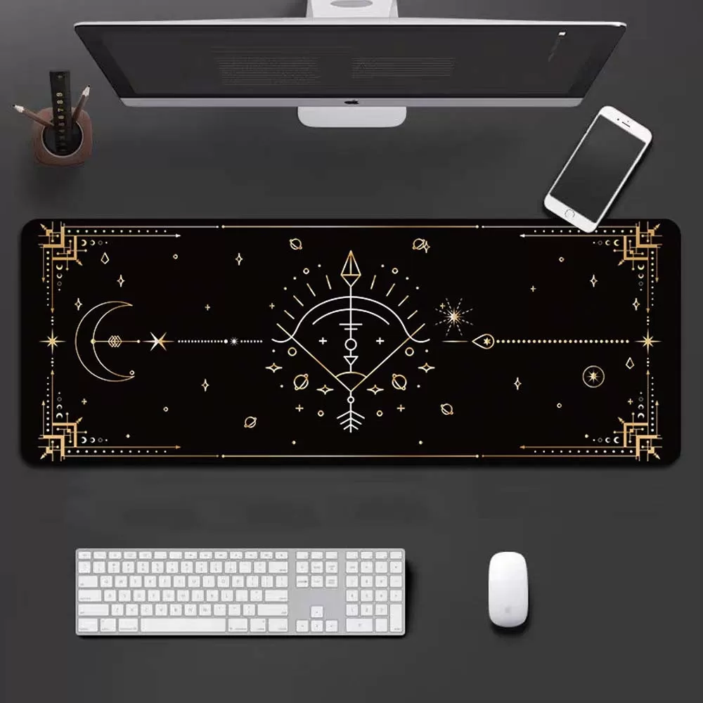 INF Tapis de Souris XXL Zodiaque Sagittaire - Grand Format, Antidérapant, Design Astrologique Noir et Or