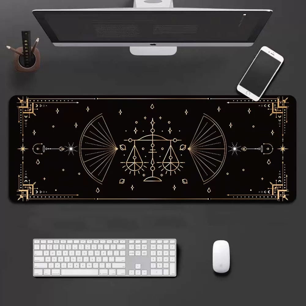 INF Tapis de Souris Gaming XXL Bord Cousu - Thème Astrologique Balance (Libra) - 90x40cm