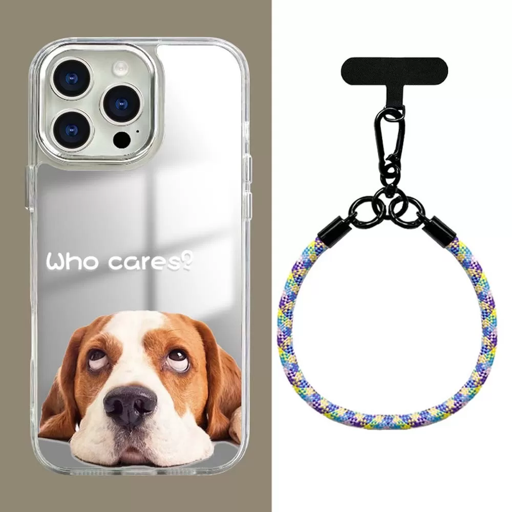 INF Coque de téléphone miroir 3-en-1 avec cordon - Motif chien "Who Cares" compatible avec iPhone 15 (6.1")