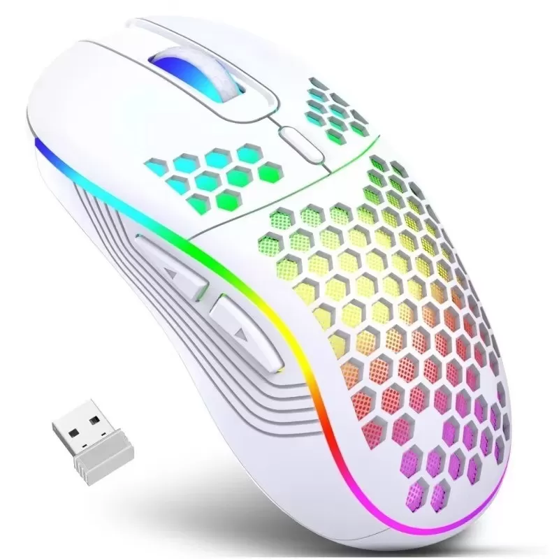 INF Souris de jeu sans fil 2.4G à chargement lumineux - DPI réglable, design ergonomique Blanc