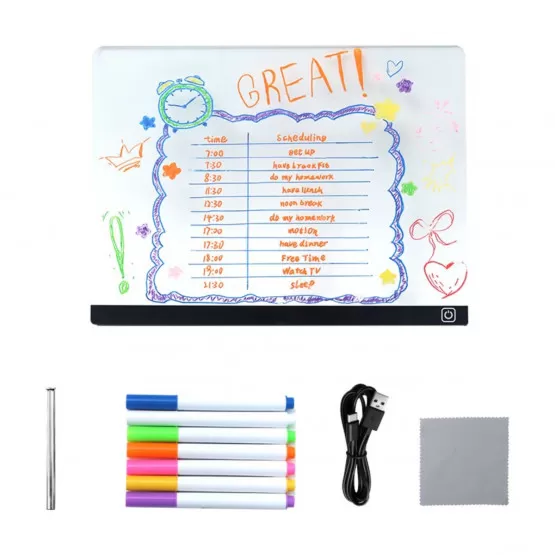 Tableau lumineux LED 7 couleurs, tableau effaçable à sec, tableau de dessin LED pour enfants avec adaptateur inclus