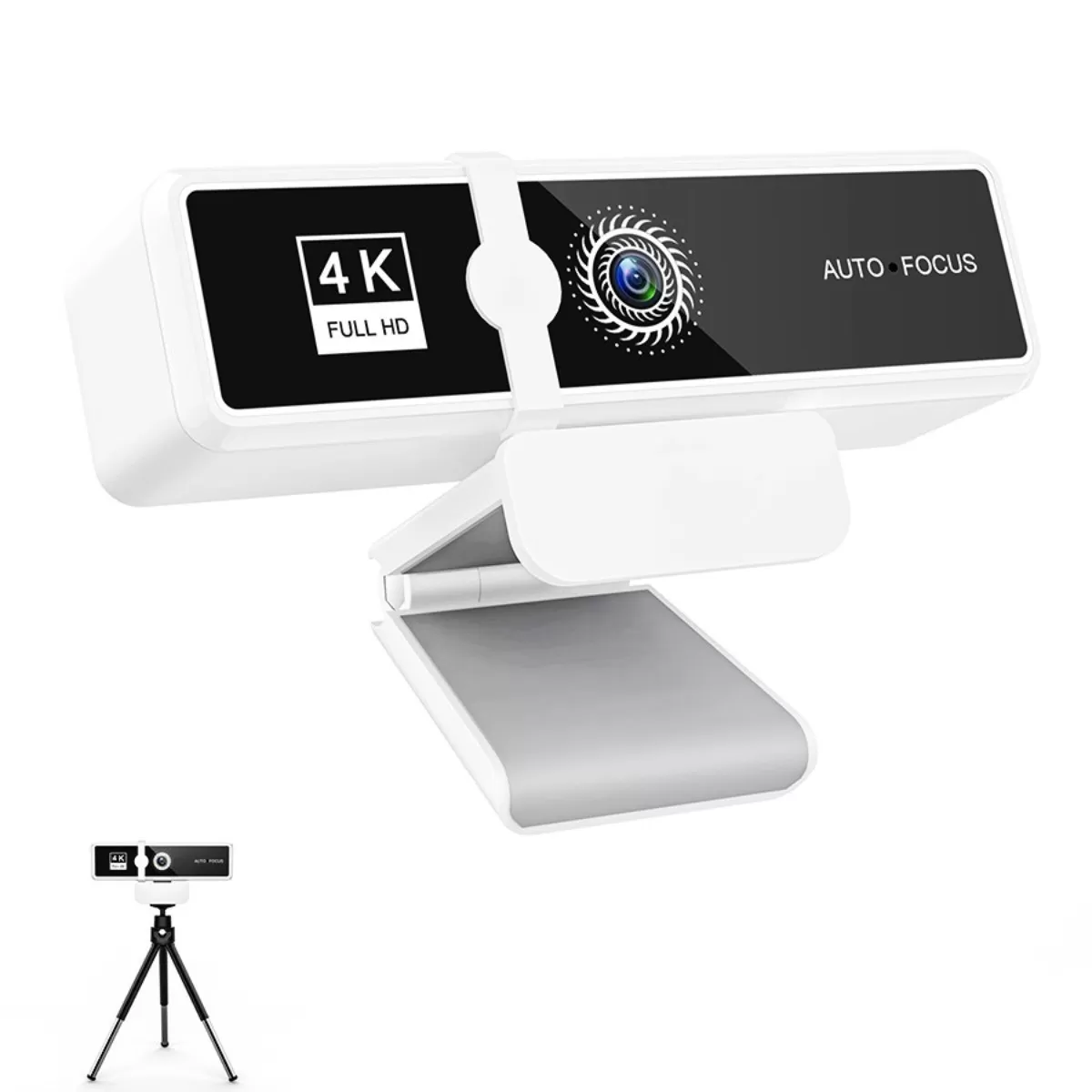INF Webcam USB W9 4K HD avec Microphone Intégré, Autofocus & Cache de Confidentialité - Blanc