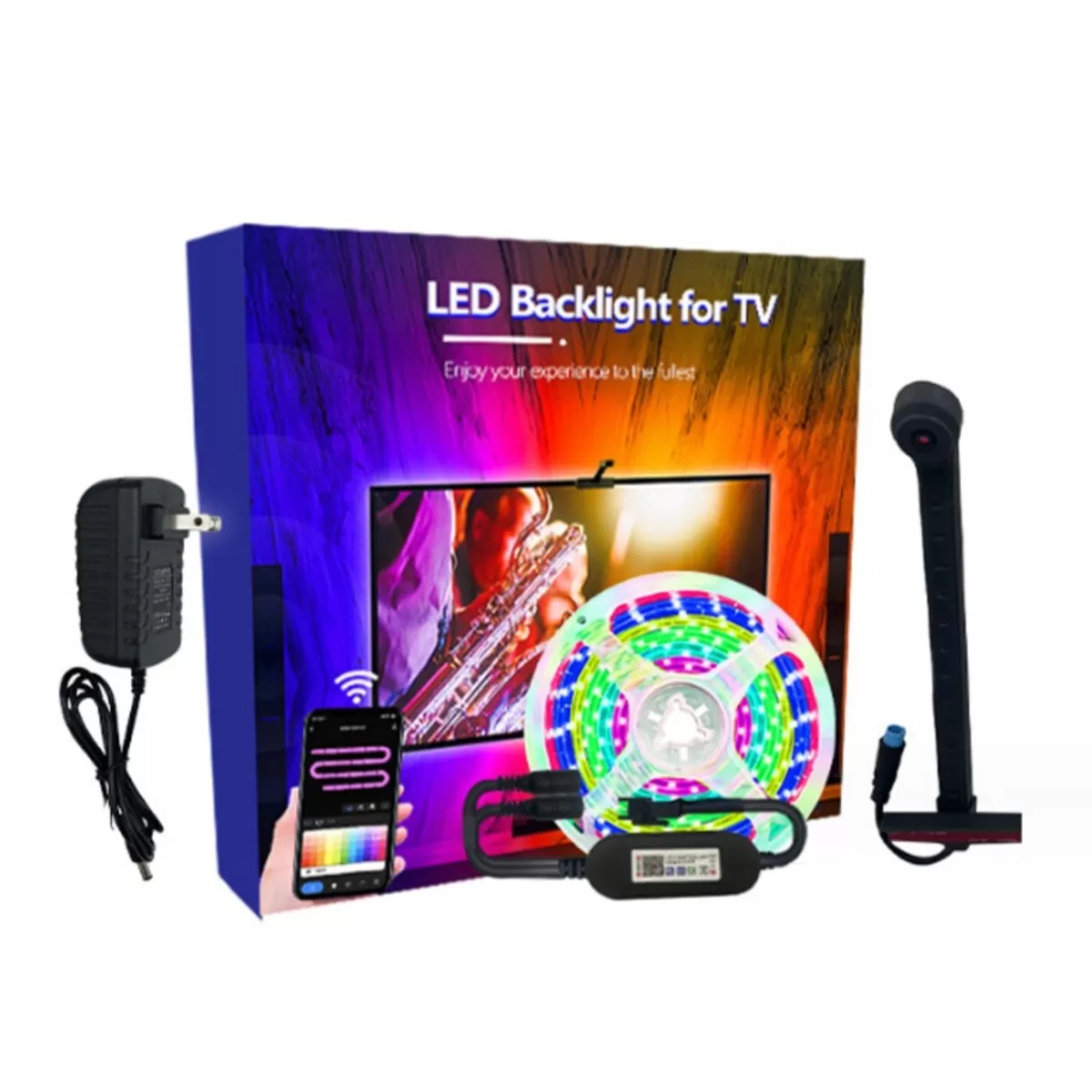INF Bande LED TV 3,8m avec Caméra, 55-65 pouces, Contrôle APP, 12V, Prise EU