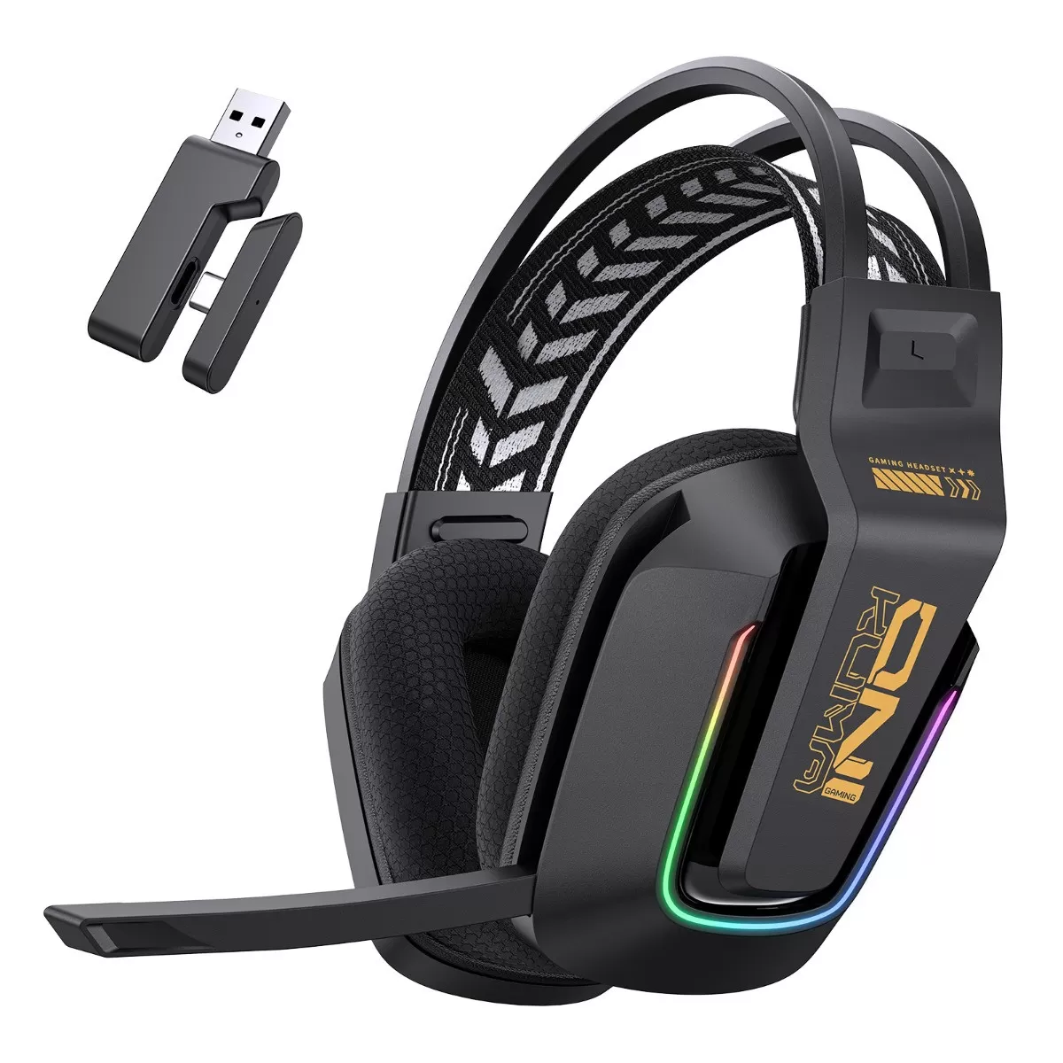 INF Casque gaming Over-Ear 2.4G + Bluetooth V5.3 + filaire - Drivers 50mm, faible latence, autonomie 55h, charge Type-C