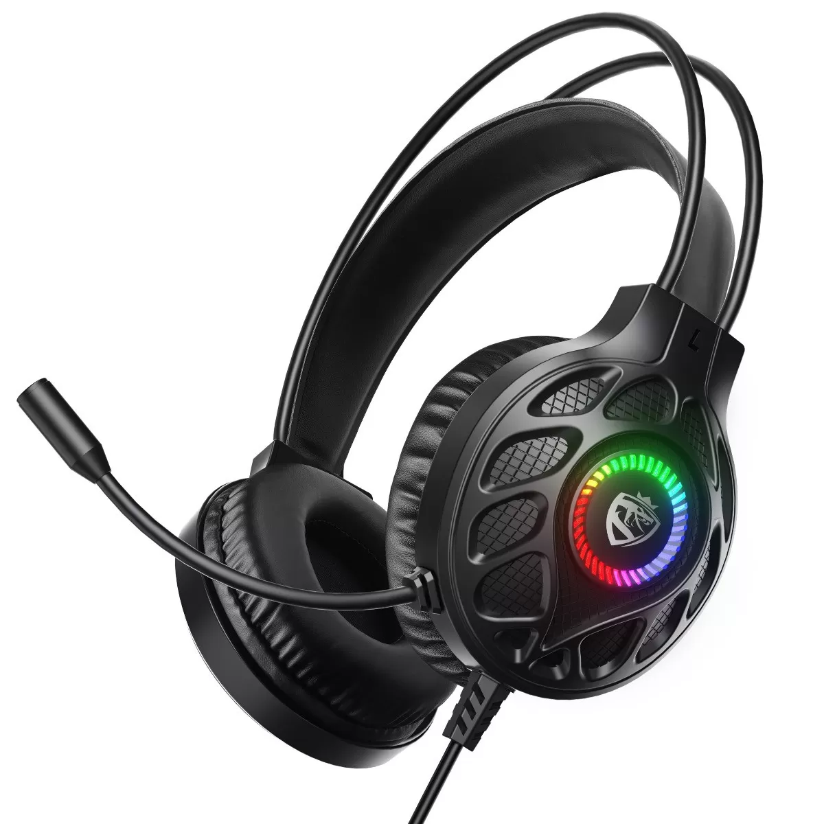 INF Casque gaming filaire avec LED RGB, prise 3.5mm unique, compatible avec PS4, PS5, XBOX, SWITCH - Plastique ABS noir