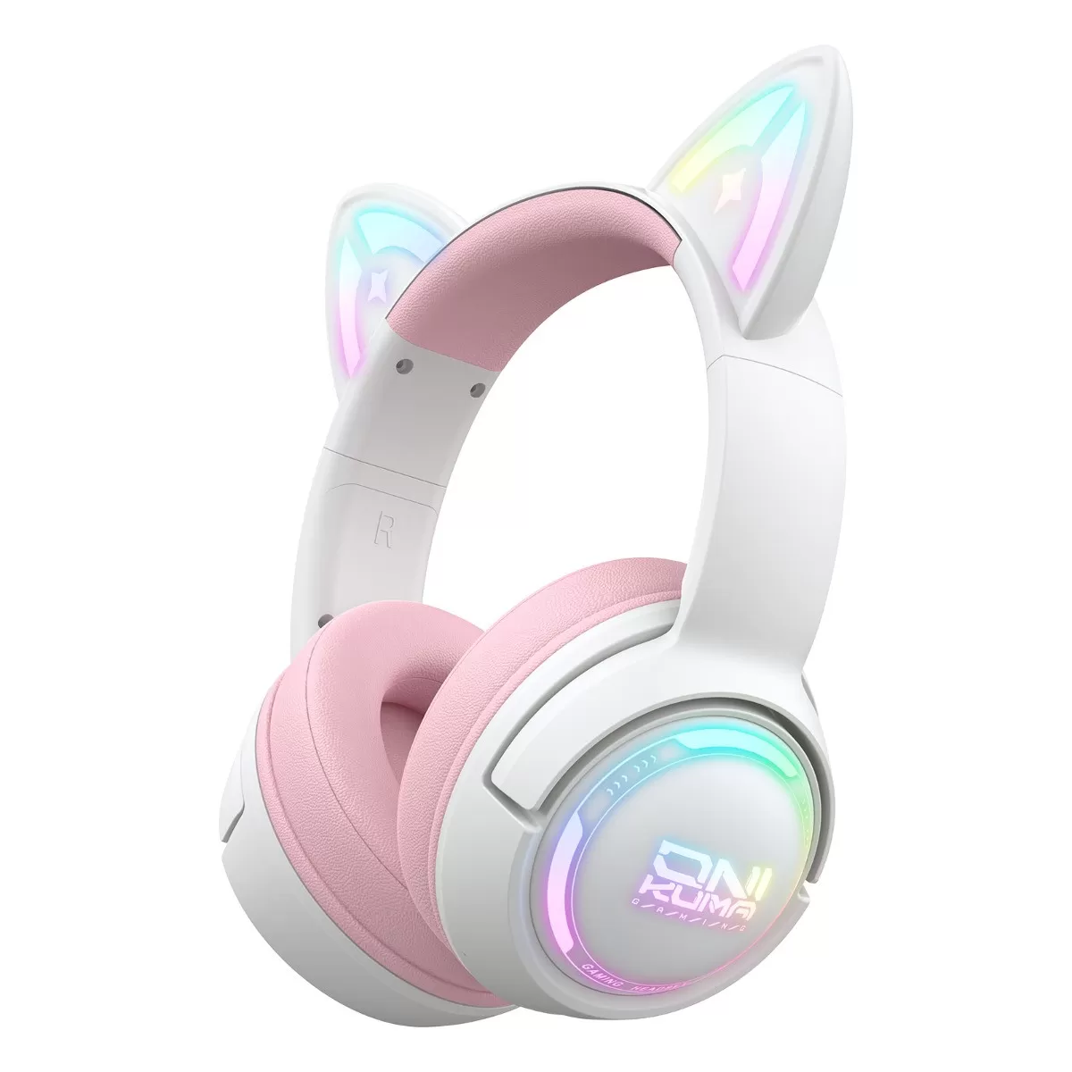 INF Casque gaming supra-auriculaire Rose et Blanc trois modes (2.4G+Bluetooth+filaire) 50mm, éclairage RGB, batterie 10…
