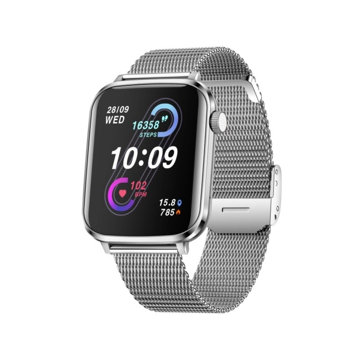 INF Montre connectée V82 avec bracelet métal, écran HD 1.85 inch, Bluetooth 5.0 BLE et support appels Gris